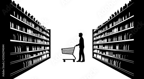 Person pushing shopping cart in aisle.