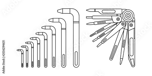 Tableau sur toile Set of allen hex wrenches and multi-tool with screwdriver bits Vector, illustrat