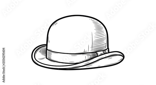 Schilderij op canvas Vintage bowler hat sketch, classic retro headwear illustration