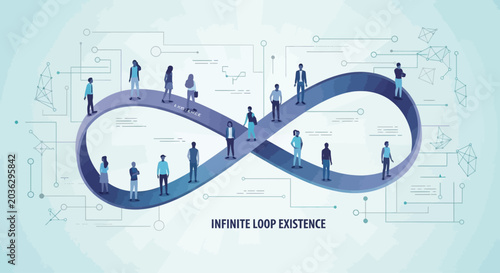 Tableau sur toile Infinite loop of existence with diverse people walking on the path
