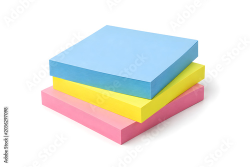 Colorful Sticky Note Pads Stacked on White Background