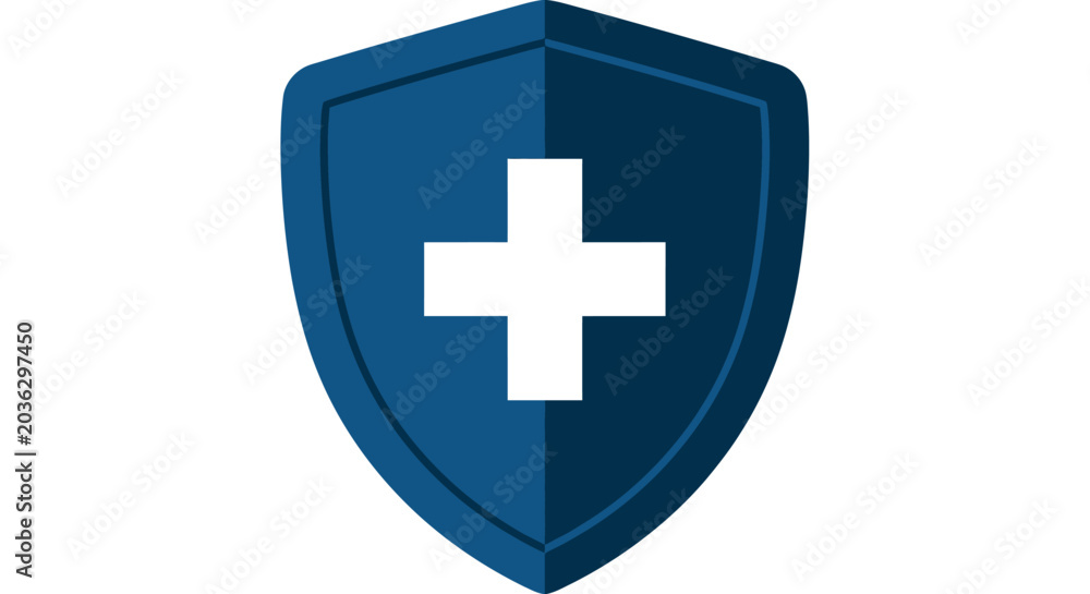 Fototapeta premium A blue shield icon featuring a white cross symbol for medical safety