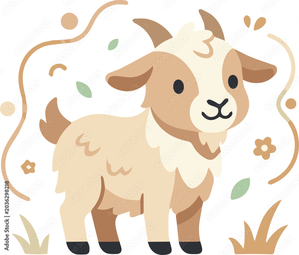Fototapeta premium Cute Goat Character Geometric Flat Vector Illustration