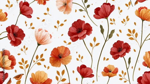 watercolor poppy floral pattern on printable decorative paper background