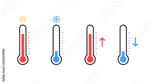 Schilderij op canvas Thermometer temperature weather sun cold logo indicator hot snowflake illustration