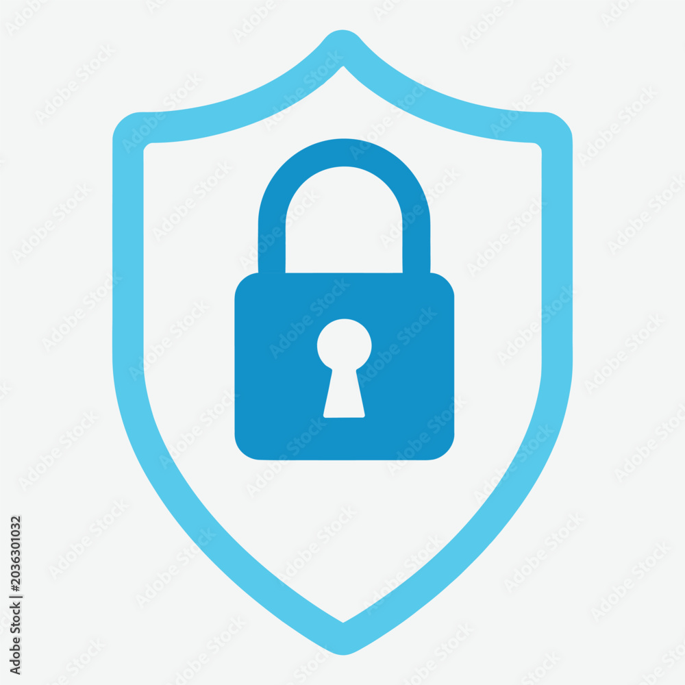 Φωτογραφία Blue shield with lock icon symbol Vector