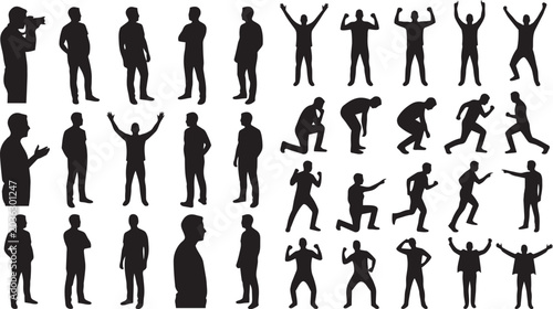 Photos Collection of active people silhouettes in standing, running, jumping and expres