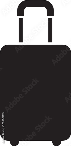travel suitcase silhouette icon – black luggage trolley bag vector illustration for tourism and journey design .