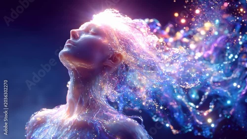 generated animation. Mystical cyber Ascension