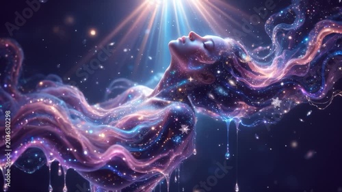 generated animation. Mystical cyber Ascension