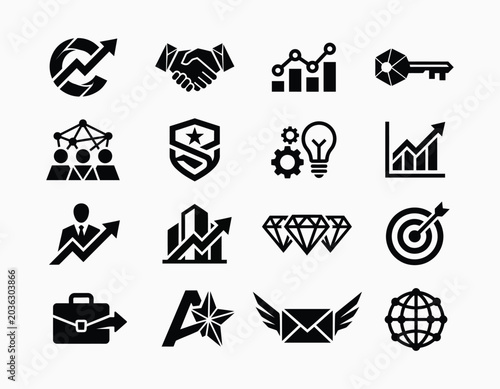 Modern Luxury Business Management Flat Vector Icons for Branding and Design