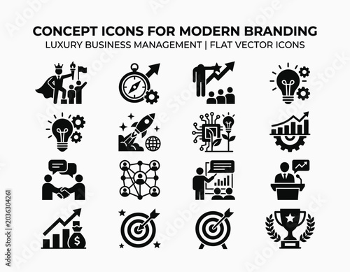 Modern Luxury Business Management Flat Vector Icons for Branding and Design