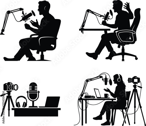 People recording podcast and video content at home