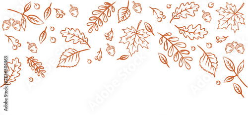Obraz na plátně Autumn leaves and acorns border, fall season hand drawn elements, decorative bot