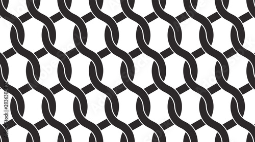 Photography A seamless repeating pattern of interwoven black wavy lines creating a decorativ