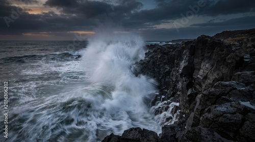 Coastal Waves Crashing on Rocks-(Ombak Pantai Menabrak Batu)
