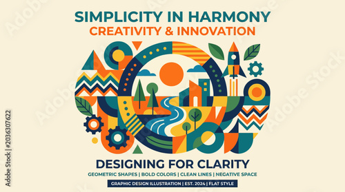 A colorful abstract illustration featuring geometric shapes and creative design elements