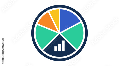 A colorful circular pie chart icon representing business data analysis