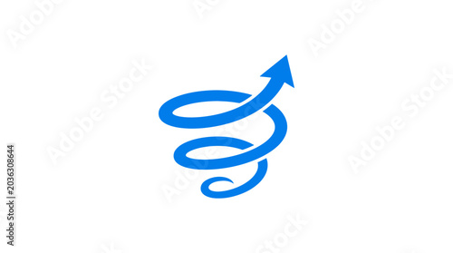 A blue spiral arrow pointing upwards on a clean white background