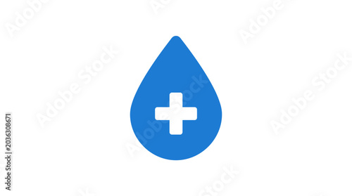 A blue water drop icon featuring a white medical cross symbol inside
