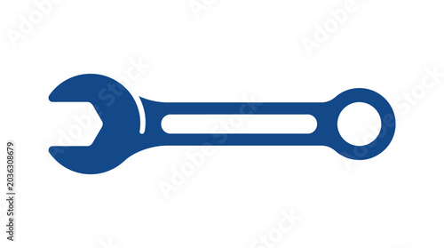 A blue wrench icon isolated on a clean white background