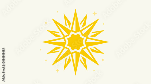 A bright yellow star shape with geometric rays on a light background
