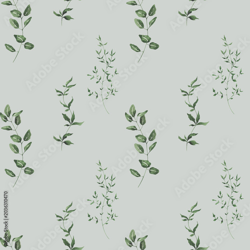 Seamless watercolor botanical pattern with delicate green foliage branches and leaves, elegant minimal nature background for fabric textile wallpaper wrapping paper