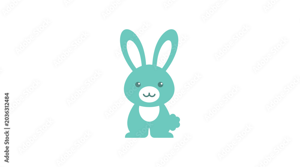 Fototapeta premium A simple flat illustration of a cute teal rabbit character on white background