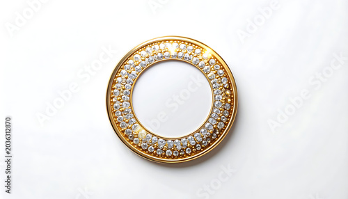 Isolated circular gold frame adorned with sparkling diamonds, luxury jewelry element, opulent design