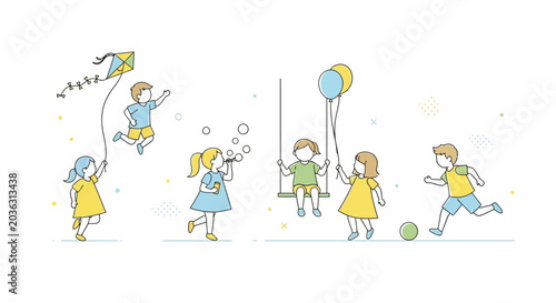 Cuadro en lienzo Children Playing With Balloons In Outdoor Park.