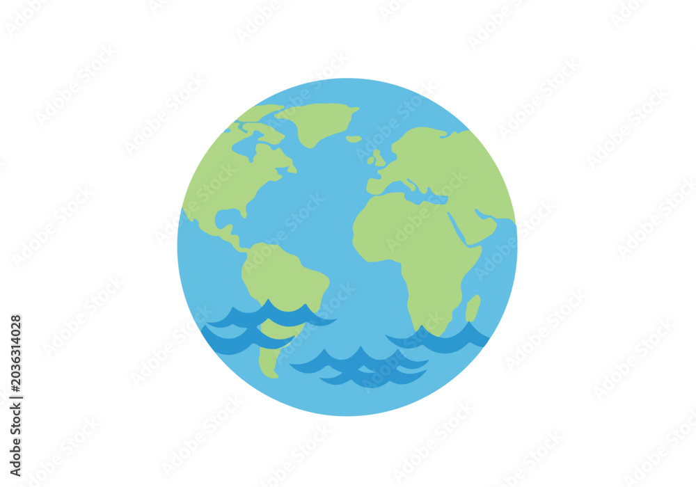 Fototapeta premium Simple illustration of the Earth with blue oceans and green continents on a white background