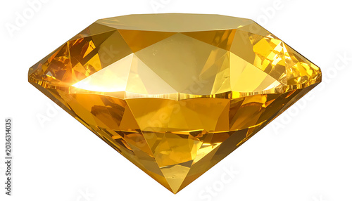 Isolated glowing golden gemstone with numerous facets reflecting light, representing luxury and wealth
