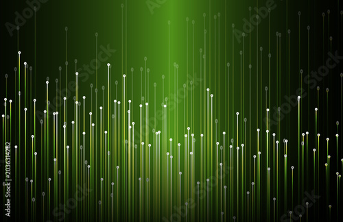 Tableau sur toile 未来的なデータ通信ネットワークをイメージしたグリーン発光ラインとデジタルポイントが広がるサイバーテクノロジー背景素材