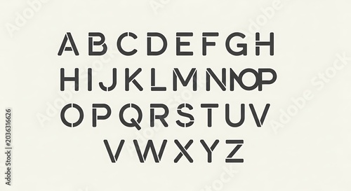 Bold Geometric Alphabet Letters Arranged on Minimal White Background