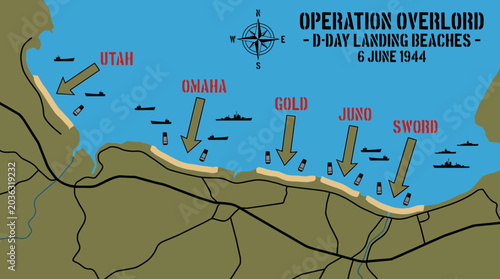 Foto Military Map Showing Five D-Day Landing Beaches