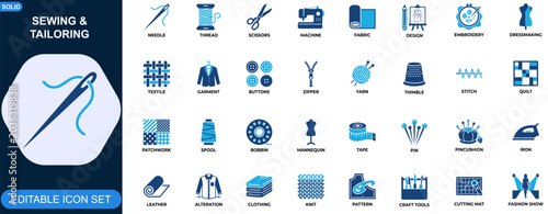Fotografie Sewing and tailoring icon set