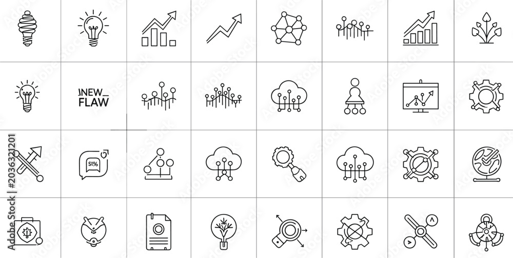 Obraz premium Business Innovation Growth Strategy Creative Idea And Technology Line Icons Set For Modern Development Vector Illustration Design