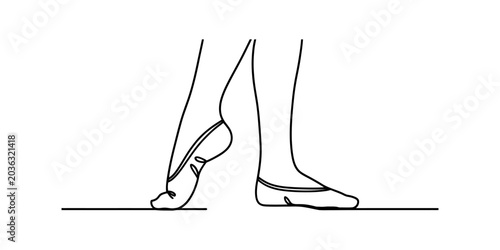 Bild auf Leinwand Continuous line drawing of ballerina legs in ballet shoes dancing on stage Vecto