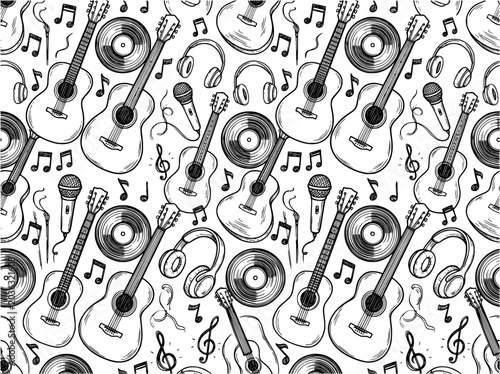 Photos Seamless Black and White Doodle Pattern Vector