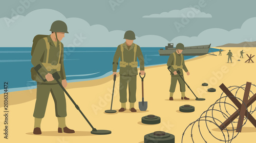 Foto Engineers Clearing Mines on the Normandy Beach