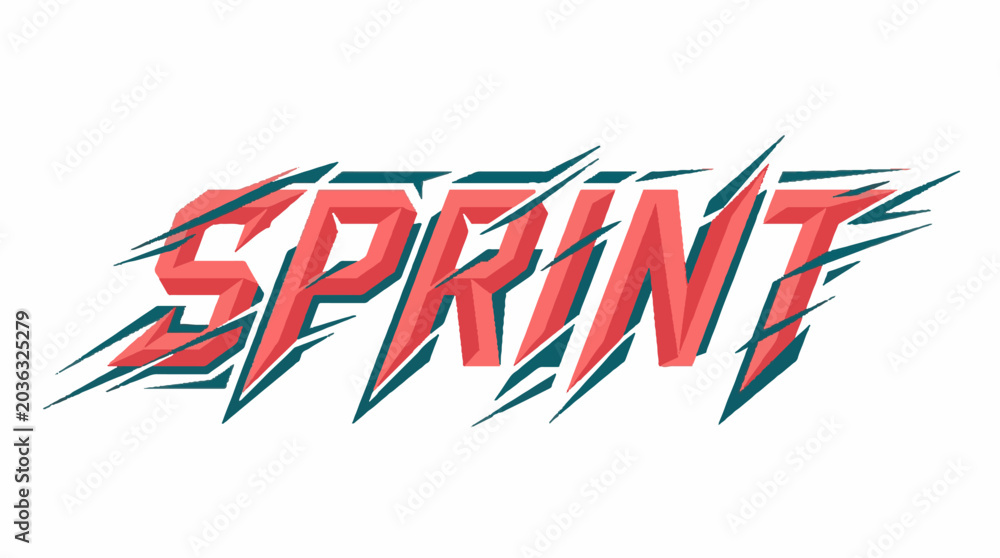Obraz premium Sprint word typography with dynamic motion lines and 3D effect