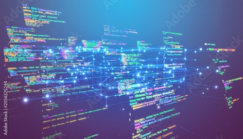 Code, HTML, php web programming source code. Abstract code background - 3d rendering