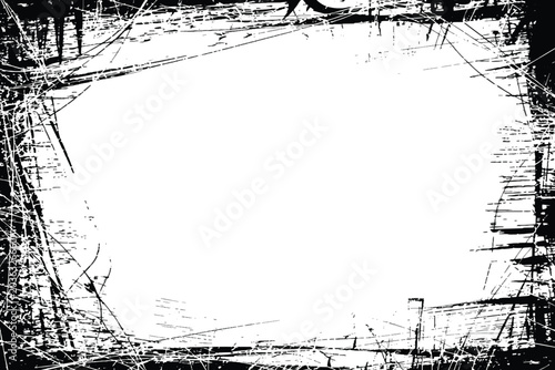 Abstract Grunge Border with Chaotic Scribble Lines and Distressed Texture Frame.