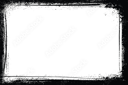 Vintage Grunge Frame with Halftone Dot Border and Distressed Charcoal Texture.