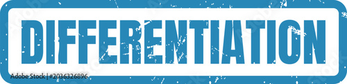 Photos A blue grunge ink rubber stamp impression with the word differentiation written
