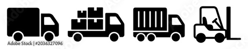 Foto Set of delivery trucks and forklift icons in silhouette style representing logis
