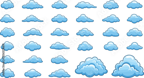 Foto Vector illustration set of cartoon clouds in multiple shapes, sizes, and fluffy