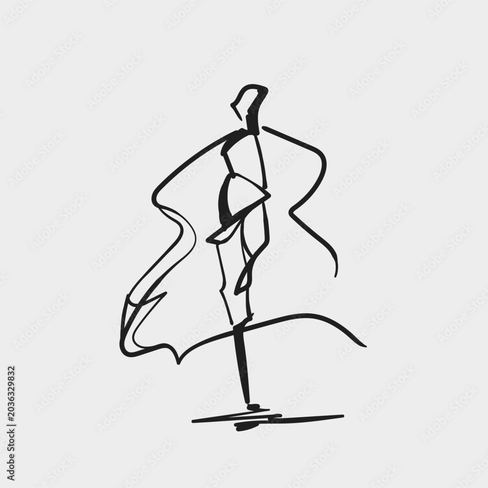 Fototapeta premium Hand Drawn Sketch Dynamic Running Figure Cape Motion Minimal Line Art Vector Illustration