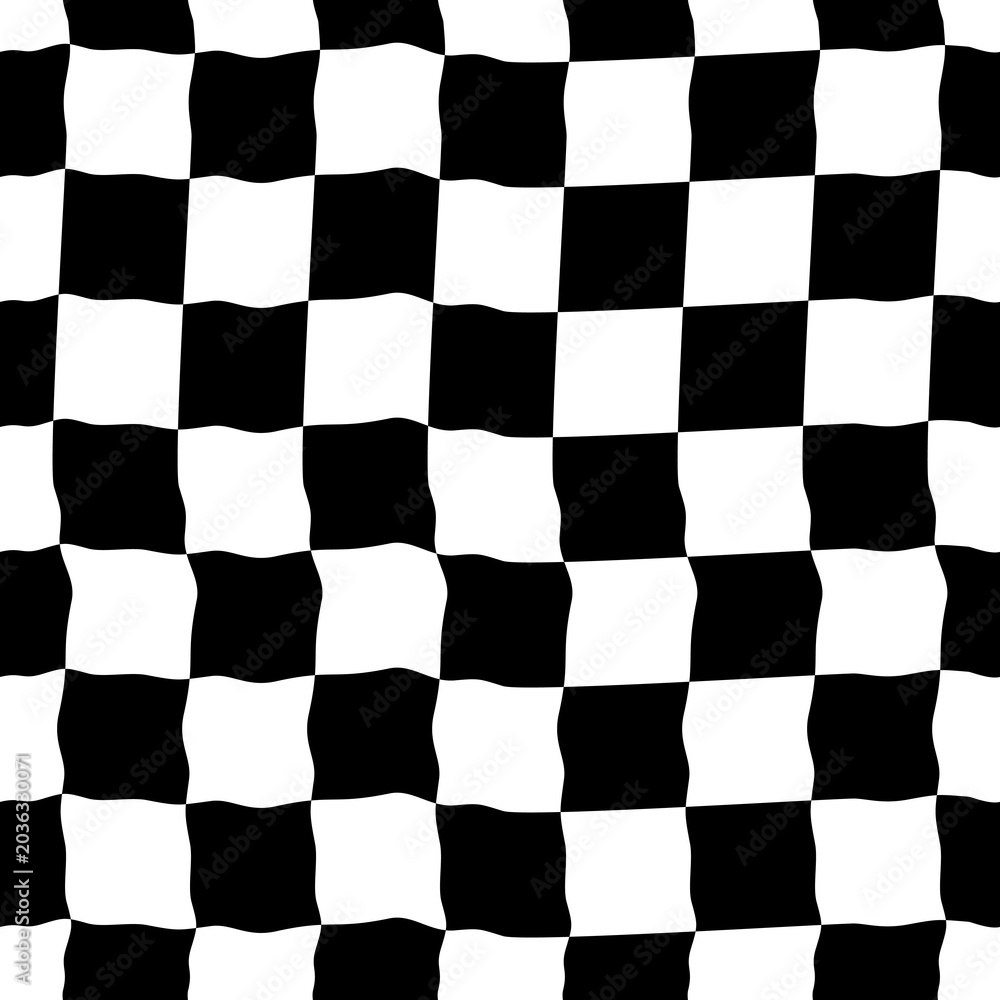 Obraz premium Czarno-białe geometryczne tło z falistymi kafelkami – bezszwowy wzór w stylu op-art, nowoczesna dekoracja graficzna