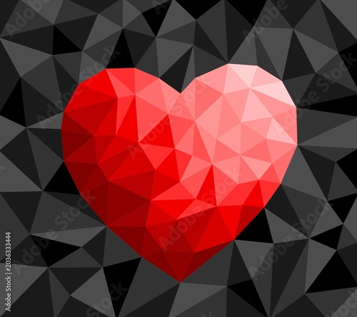 Black background with geometric red heart.